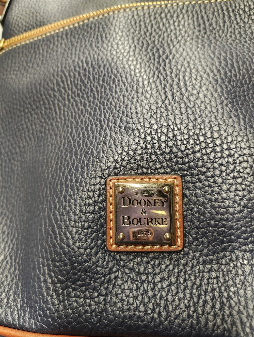 Dooney & Bourke Navy Pebble Leather Shoulder Bag with Brown Trim